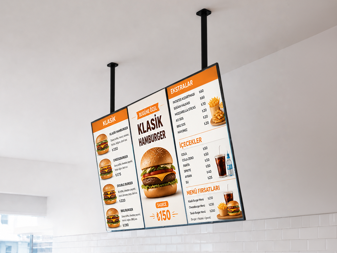 Tavan Montajlı Digital Menuboard